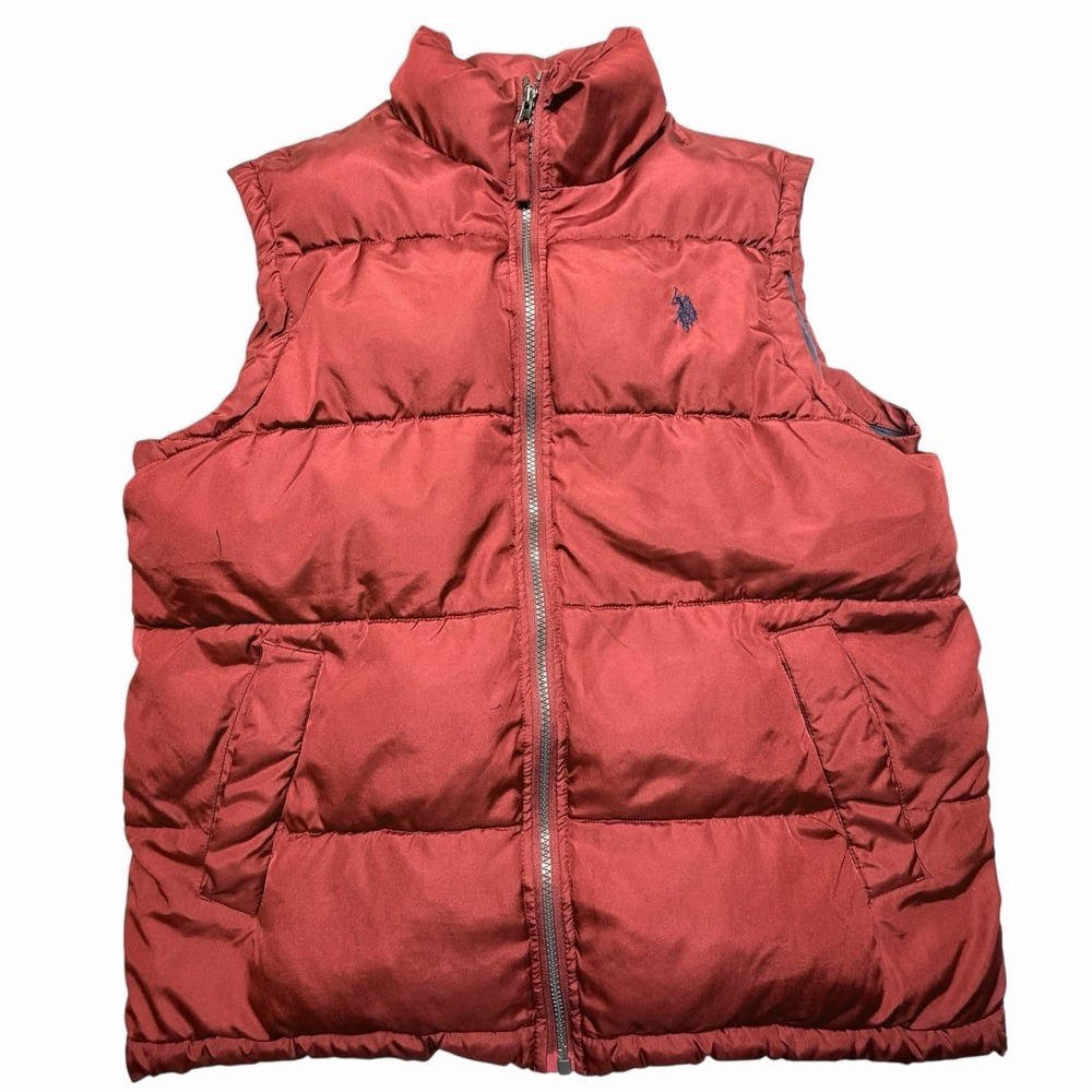 U.S. Polo Assn Red Puffer Vest Mens Small Full Zip Quilted Sleeveless
